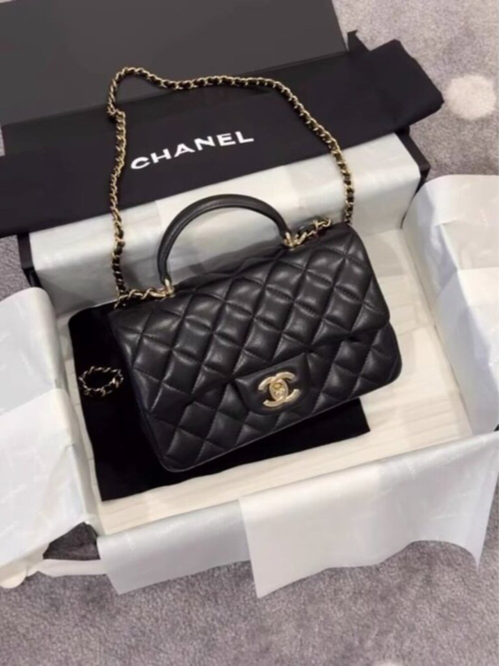 CHANEL Chanel 22B Fall/Winter Classic Flap CF Mini Quilted Lambskin Leather Chai